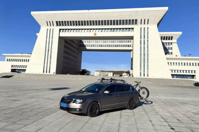 In front of the Gate of China at Khorgos Port, on the Kazakhstan-China border, Monday 9 September 2024.