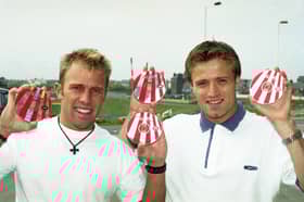 Chris Walton (left) and Michael Gray promoting the CD which was selling well in Sunderland in 1999.