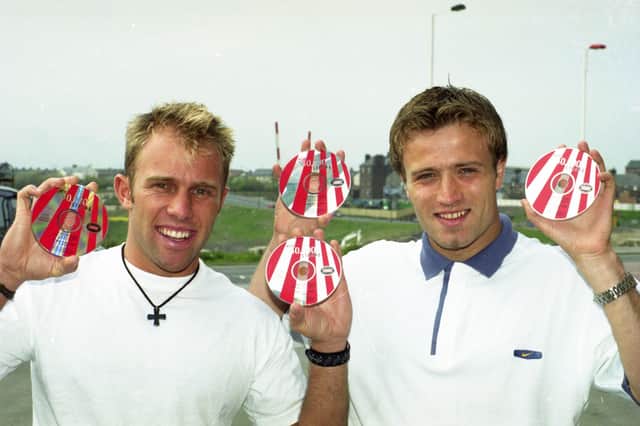 Chris Walton (left) and Michael Gray promoting the CD which was selling well in Sunderland in 1999.