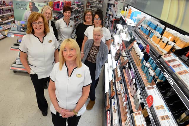 Ingrid (front) with her South Shields Boots colleagues Madeleine Webster, Allison Greer, Paula Heron, Karen White, Joanne Hayes and Rachael Jameson.