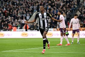 Alexander Isak celebrates his goal against Brentford. 