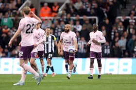 Bryan Mbeumo of Brentford (C) celebrates scoring his team's first goal during the Premier League match between Newcastle United FC and Brentford FC at St James' Park on April 02, 2025 in Newcastle upon Tyne, England. (Photo by George Wood/Getty Images)