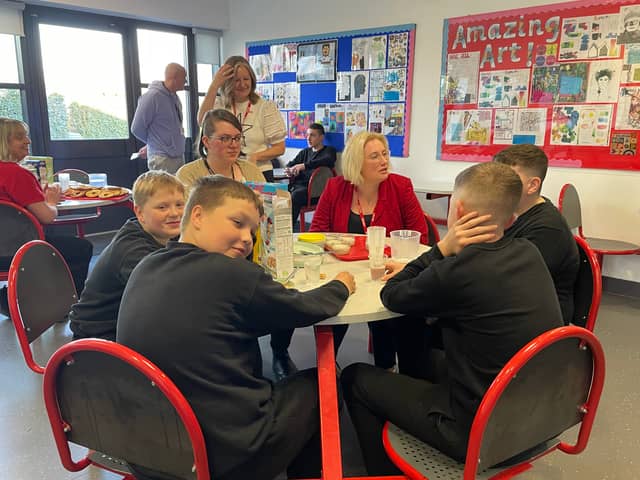 Emma Lewell, South Shields MP, has visited The Beacon Centre so see the school's breakfast club provision, which is provided by the Magic Breakfast.