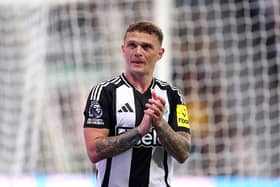 Kieran Trippier of Newcastle United applauds the fans during the Premier League match between Newcastle United FC and Brentford FC at St James' Park on April 02, 2025 in Newcastle upon Tyne, England. (Photo by George Wood/Getty Images)