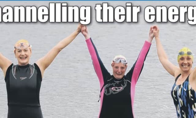 Liz Orr, Angela Moon and Tracey Etherington who swam the English Channel for charity.