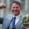 Main image: Naturalist and TV presenter Steve Backshall receiving the MBE in 2021. Inset: Deadly Live! poster