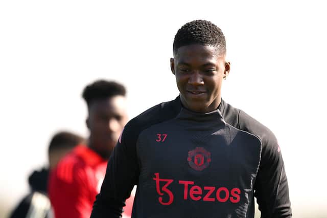Kobbie Mainoo in training with Manchester United ahead of their Europa League clash v Lyon