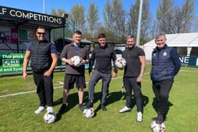 From left: Brian Houshby, of Wolf Competitions, John Fada, Jak's uncle, Tony Fada, Jak's dad, James Scott, CEO of Wolf Competitions, and Carl Mowatt, Commercial Director at South Shields Football Club.