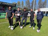 From left: Brian Houshby, of Wolf Competitions, John Fada, Jak's uncle, Tony Fada, Jak's dad, James Scott, CEO of Wolf Competitions, and Carl Mowatt, Commercial Director at South Shields Football Club.