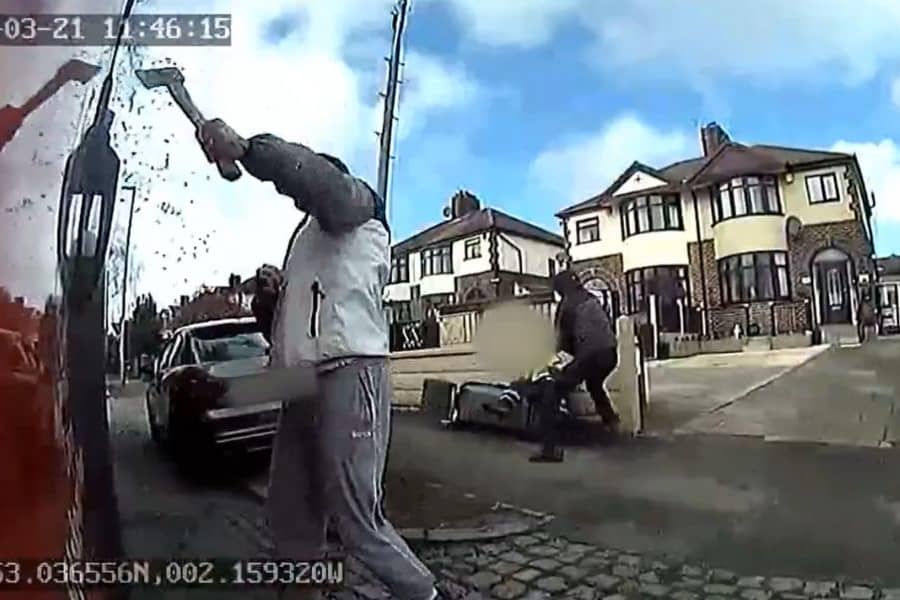 Terrifying moment thugs with gun, axe and sledgehammer attack bin men.