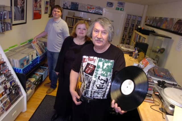 Relocating their record shop Just the Sound from South Shields to Houghton were l-r James Smith and parents Susan and Stewart.