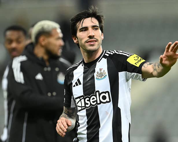 Sandro Tonali of Newcastle United waves to fans after the Premier League match between Newcastle United FC and Crystal Palace FC at St James' Park on April 16, 2025 in Newcastle upon Tyne, England. (Photo by Stu Forster/Getty Images)