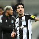 Sandro Tonali of Newcastle United waves to fans after the Premier League match between Newcastle United FC and Crystal Palace FC at St James' Park on April 16, 2025 in Newcastle upon Tyne, England. (Photo by Stu Forster/Getty Images)