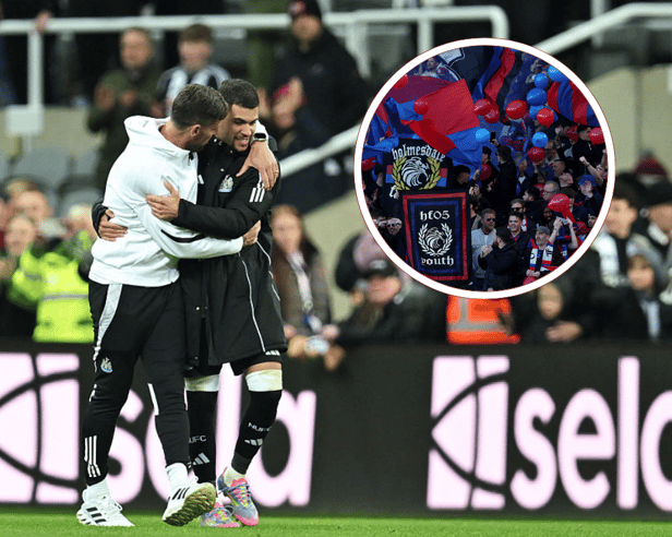 Jason Tindall and Bruno Guimaraes after Newcastle United's 5-0 win v Crystal Palace