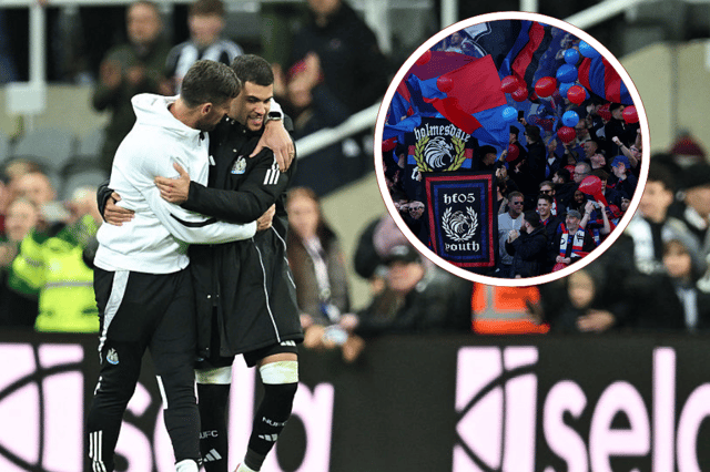 Jason Tindall and Bruno Guimaraes after Newcastle United's 5-0 win v Crystal Palace