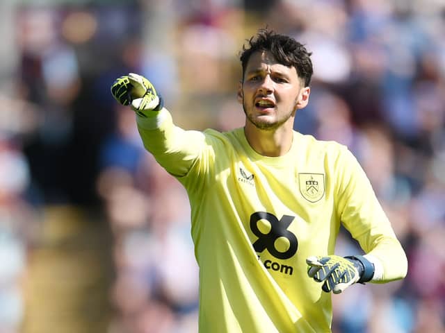James Trafford of Burnley gestures during the Sky Bet Championship match between Burnley FC and Blackburn Rovers FC at Turf Moor on August 31, 2024 in Burnley, England. (Photo by Ben Roberts Photo/Getty Images)