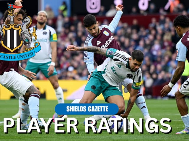 Newcastle United player ratings v Aston Villa. Bruno Guimaraes in action at Villa Park. 
