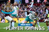 Newcastle United player ratings v Aston Villa. Bruno Guimaraes in action at Villa Park. 