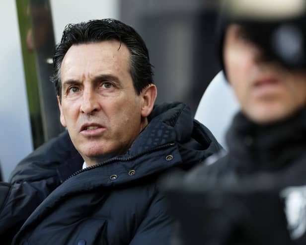 Unai Emery, Manager of Aston Villa, looks on prior to the Premier League match between Newcastle United FC and Aston Villa FC at St James' Park on December 26, 2024 in Newcastle upon Tyne, England. (Photo by Ian MacNicol/Getty Images)