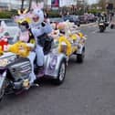 Bikers by the hundred took part in the convoy which toured North East hospitals where they delivered Easter eggs.