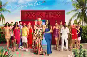 The cast of E4's new dating show The Honesty Box along with presenters Lucinda Light, of Married at First Sight Australia fame, and Vicky Pattison. Photo by Channel 4.