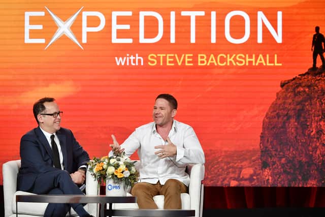 Steve talks with director Bill Margol at the 2020 Winter TCA Press Tour about his 2020 programme 'Expedition with Steve Backshall'.