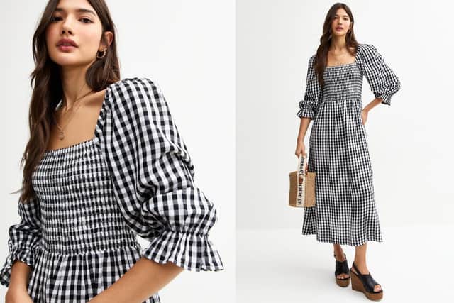 New Look Black Gingham Shirred Midi Dress £35.99
