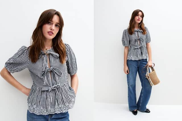 New Look Black Gingham Tie Front Short Sleeve Shirt £25.99