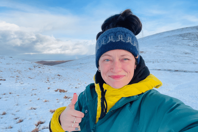 Leanne trekked through mountainous terrain and deep snow to complete the hike.