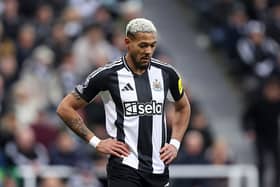 Joelinton of Newcastle United looks on during the Premier League match between Newcastle United FC and Crystal Palace FC at St James' Park on April 16, 2025 in Newcastle upon Tyne, England. (Photo by George Wood/Getty Images)
