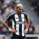 Joelinton of Newcastle United looks on during the Premier League match between Newcastle United FC and Crystal Palace FC at St James' Park on April 16, 2025 in Newcastle upon Tyne, England. (Photo by George Wood/Getty Images)
