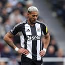 Joelinton of Newcastle United looks on during the Premier League match between Newcastle United FC and Crystal Palace FC at St James' Park on April 16, 2025 in Newcastle upon Tyne, England. (Photo by George Wood/Getty Images)