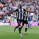 Alexander Isak celebrates scoring for Newcastle United. 