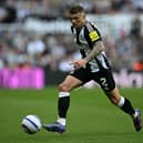 Newcastle United's English defender #02 Kieran Trippier runs with the ball during the English Premier League football match between Newcastle United and Ipswich Town at St James' Park in Newcastle-upon-Tyne, north east England on April 26, 2025. (Photo by Paul ELLIS / AFP) 