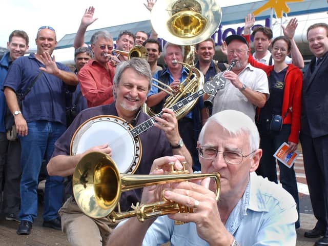 The West Jesmond Rhythm Kings gave a musical welcome to a group from Bratislava who arrived at the airport in 2004