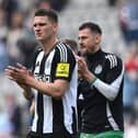 Sven Botman of Newcastle United applauds the fans after the Premier League match between Newcastle United FC and Ipswich Town FC at St James' Park on April 26, 2025 in Newcastle upon Tyne, England. (Photo by Stu Forster/Getty Images)