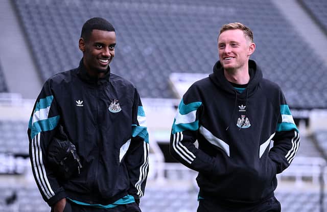 Alexander Isak and Sean Longstaff of Newcastle United arrive at the stadium prior to the Premier League match between Newcastle United FC and Crystal Palace FC at St James' Park on April 16, 2025 in Newcastle upon Tyne, England. (Photo by Stu Forster/Getty Images)