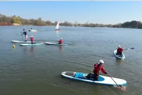 A paddle boarding class