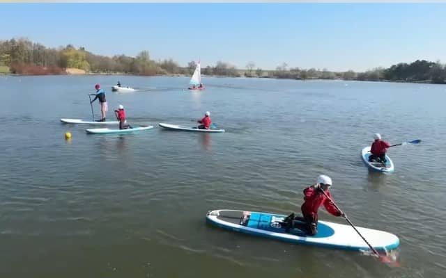 A paddle boarding class