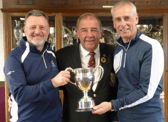 Consett's Mark Bonser (left) and John Kennedy (right) with the Durham County President-elect, Bernie Munroe.