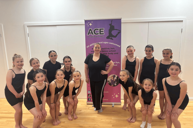 Brooke Kirkley (middle) with dance students at the ACE Academy of Dance.