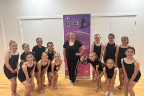 Brooke Kirkley (middle) with dance students at the ACE Academy of Dance.