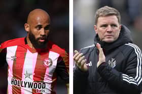 Brentford winger Bryan Mbeumo (left) and Newcastle United manager Eddie Howe