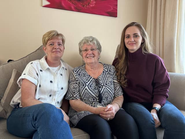 Carol Victoria Parker, centre,, with her granddaughter, Melissa Victoria Simpson, right, and Carol's daughter Victoria Littlemore - and they all have birthdays on VE Day.