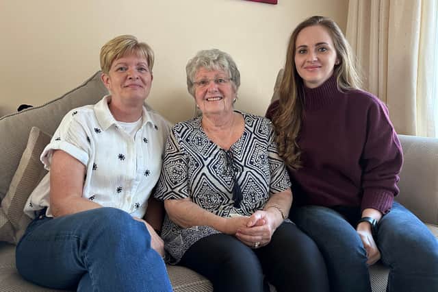 Carol Victoria Parker, centre,, with her granddaughter, Melissa Victoria Simpson, right, and Carol's daughter Victoria Littlemore - and they all have birthdays on VE Day.