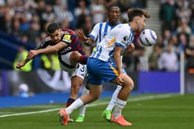 Bruno Guimaraes in action v Brighton. 