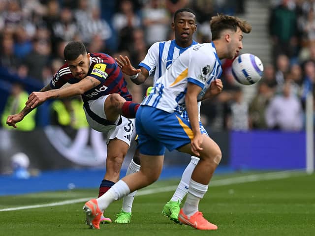 Bruno Guimaraes in action v Brighton. 
