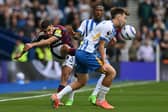 Bruno Guimaraes in action v Brighton. 