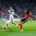 Sunderland's Eliezer Mayenda attempts a shot on goal during the Sky Bet Championship play off semi final, first leg match at the Coventry Building Society Arena, Coventry.