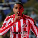Sunderland's Wilson Isidor celebrates scoring their side's first goal of the game during the Sky Bet Championship play off semi final, first leg match at the Coventry Building Society Arena, Coventry. 